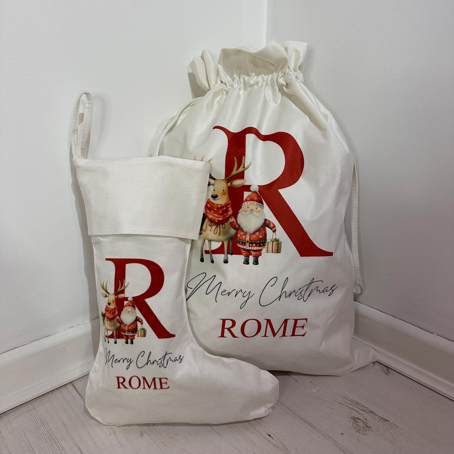 White Velvet Sack and Stocking