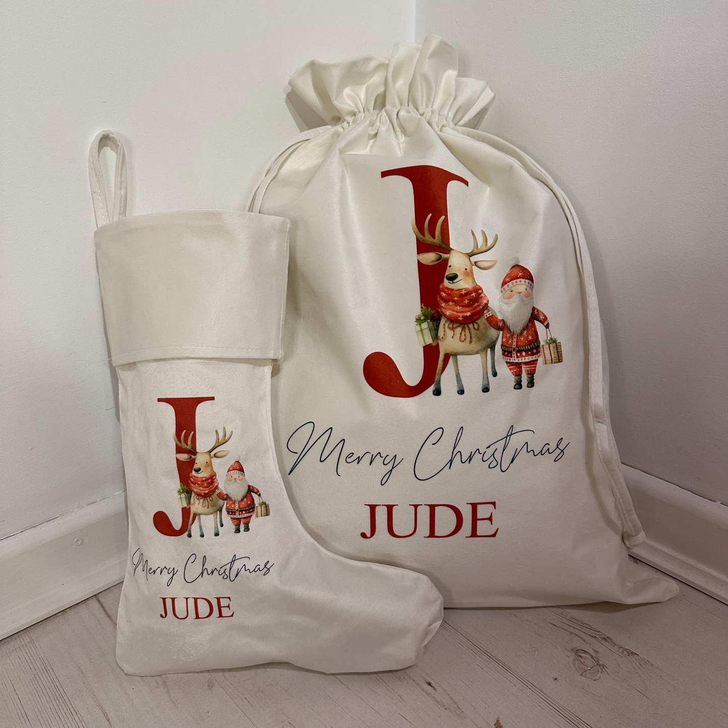 White Velvet Sack and Stocking