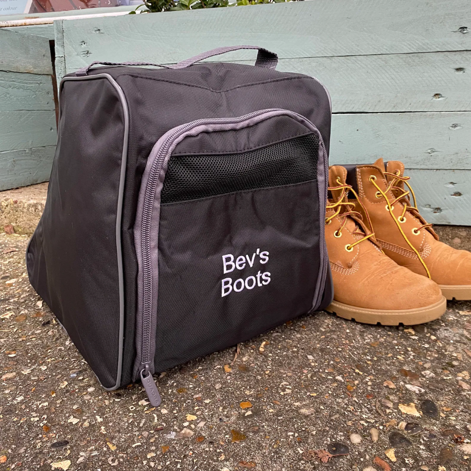 Hiking Boot Bag embroidered by Absolute Embroidery