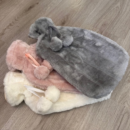 Faux Fur Hot Water Bottle with Pom Poms