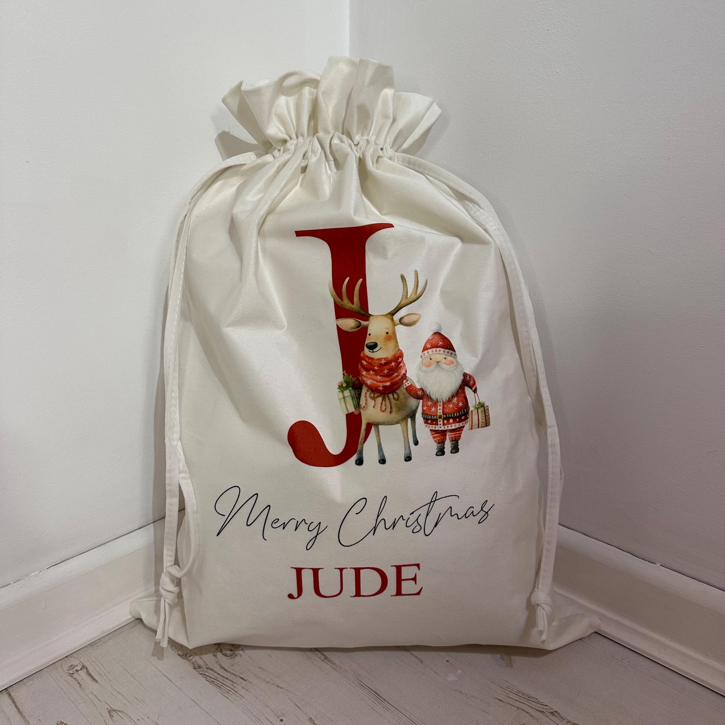 White Velvet Sack and Stocking