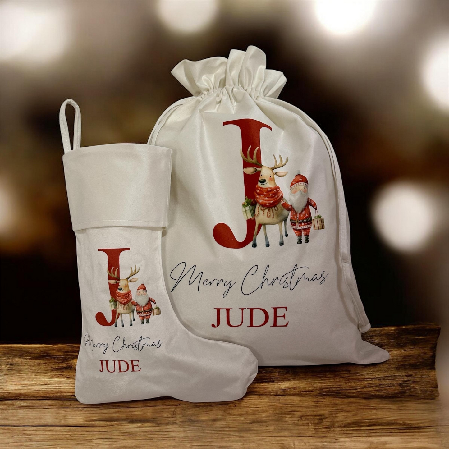 White Velvet Sack and Stocking