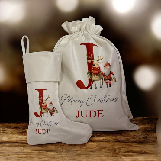White Velvet Sack and Stocking